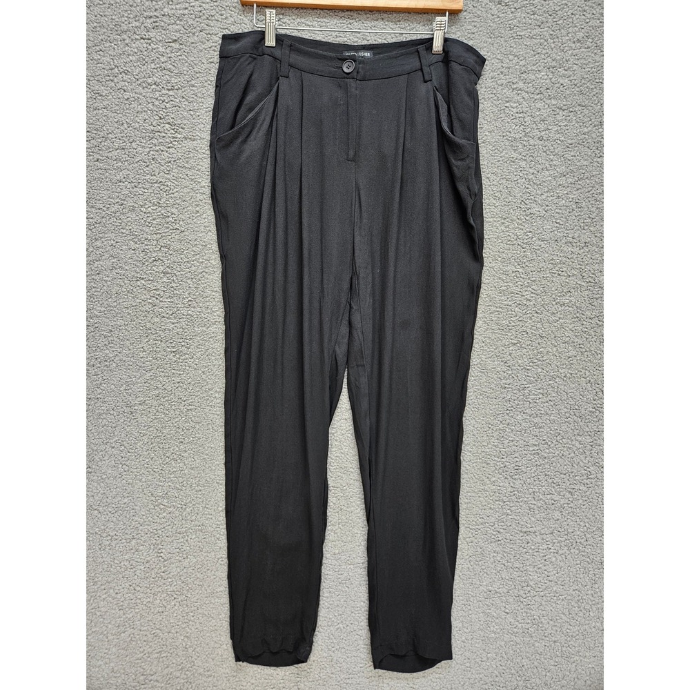 Eileen Fisher Silk Tapered Pants M Black Pleated Minimalist Quiet Luxury Pants